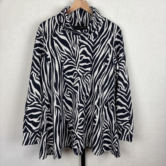 NEW Liza Byrd Haley Abstract Cowl Neck Sweater Large Womens Blue Gray Relaxed - Picture 1 of 12